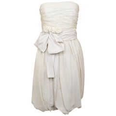 CHLOE Ecru Pleated Bodice Strapless Bubble Dress