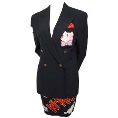 MOSCHINO Applique on Blk Cashmere Blend Skirtsuit