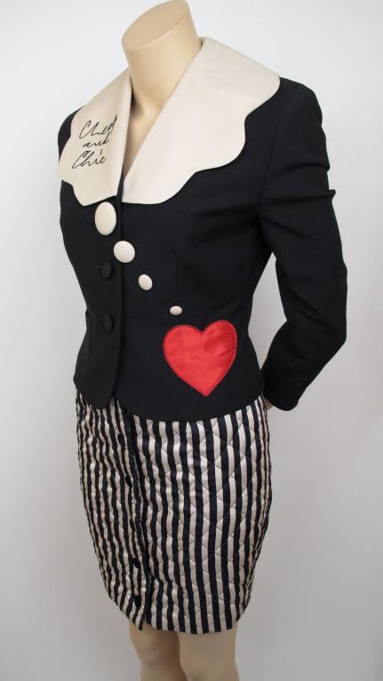 MOSCHINO Cheap & Chic Blk & Ivory Logo Shirtsuit For Sale 3