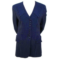 MOSCHINO Couture Repetita Juvant Blue Pinstriped Jacket