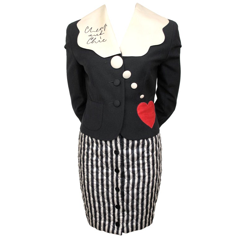 MOSCHINO Cheap & Chic Blk & Ivory Logo Shirtsuit For Sale