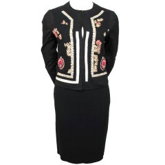 MOSCHINO Embroidery & Applique On Blk Skirtsuit