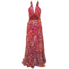 ETRO Multi Colored Floral Beaded Waist Dress