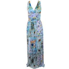 ETRO Multi Colored Blue Floral Ruched Waist Dress