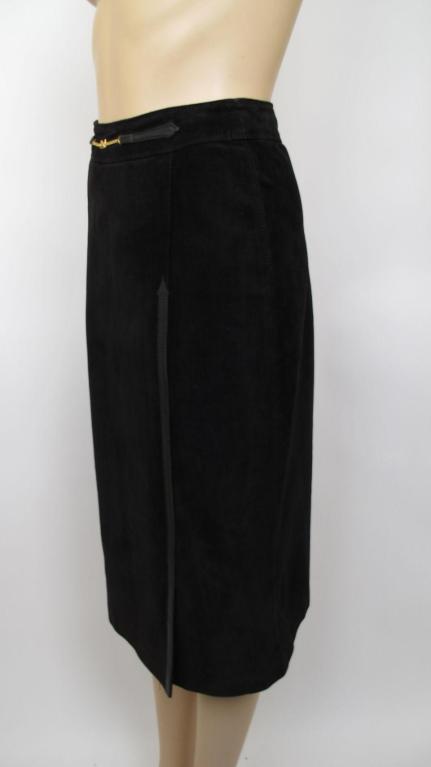 CELINE Blk Suede and Leather Logo Skirt For Sale at 1stDibs