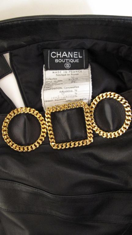 CHANEL Blk Leather Gold Buckle Skirt For Sale 2