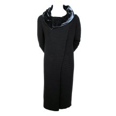 ETRO Black Ribbed Knit & Velour Collar Coat