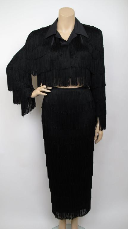 OMO NORMA KAMALI Black Fringe Skirtsuit