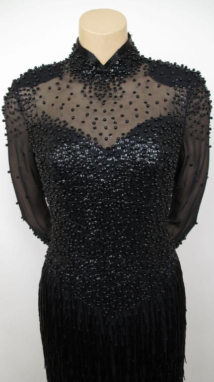 PEAK EVENINGS Blk Bead & Fringe Dress