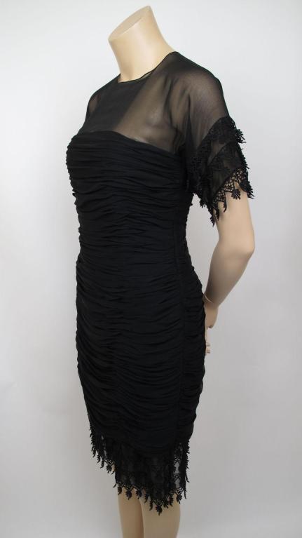 MISS O By OSCAR DE LA RENTA Blk Ruched Dress For Sale 1