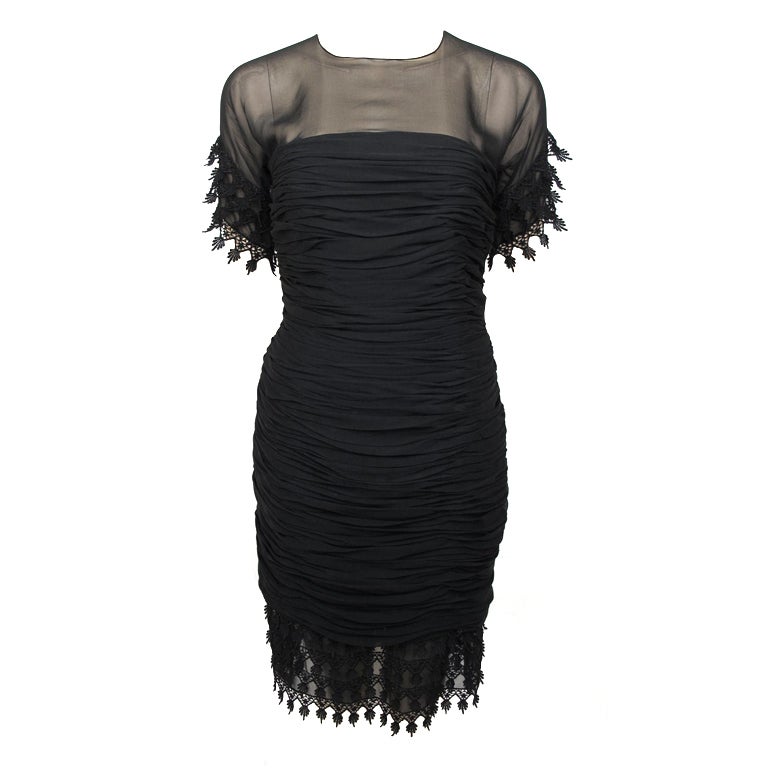MISS O By OSCAR DE LA RENTA Blk Ruched Dress For Sale