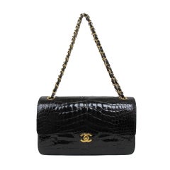 Retro Chanel Black Crocodile Classic Double Flap Bag