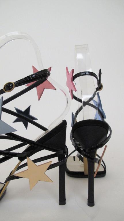 Women's New YSL Yves Saint Laurent Blk Patent Hero 105 Sandals