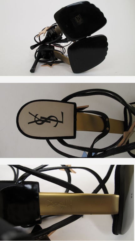 New YSL Yves Saint Laurent Blk Patent Hero 105 Sandals 1
