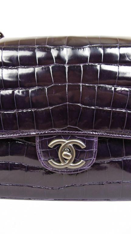 Women's RARE Stunning CHANEL Amethyst Alligator Classic Double Flap Bag For Sale