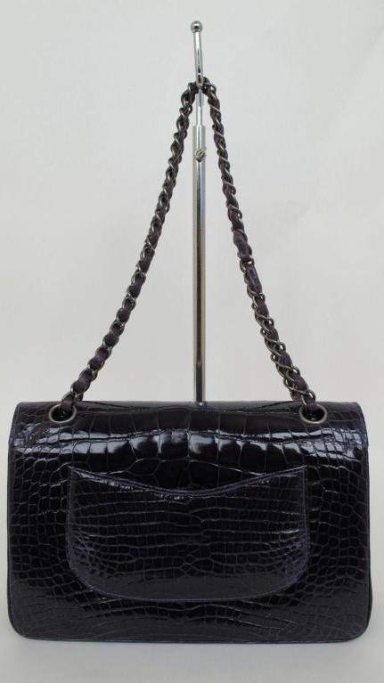 RARE Stunning CHANEL Amethyst Alligator Classic Double Flap Bag For Sale 4