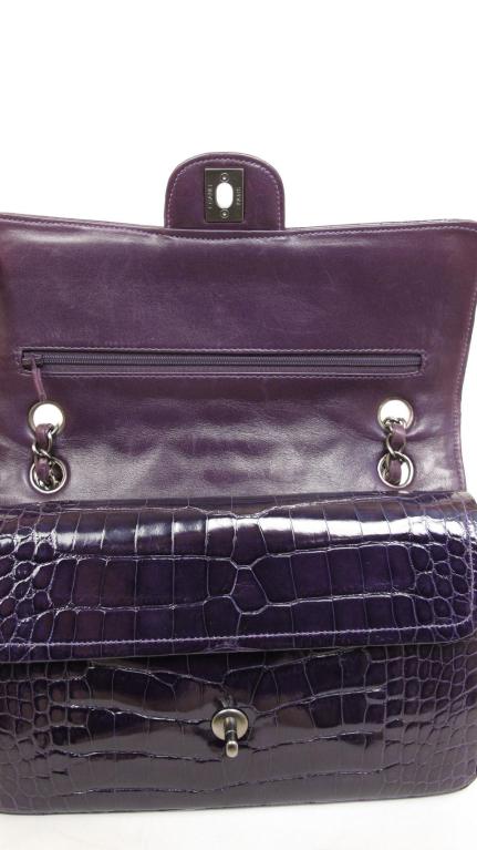 RARE Stunning CHANEL Amethyst Alligator Classic Double Flap Bag For Sale 5