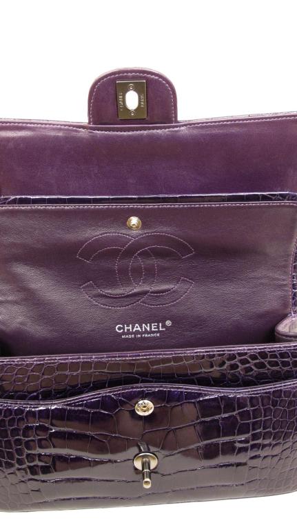 RARE Stunning CHANEL Amethyst Alligator Classic Double Flap Bag For Sale 6