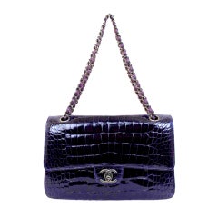 RARE Stunning CHANEL Amethyst Alligator Classic Double Flap Bag