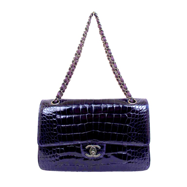 RARE Stunning CHANEL Amethyst Alligator Classic Double Flap Bag For Sale