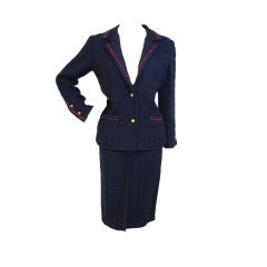 Chanel Blue Plaid Boucle Skirtsuit