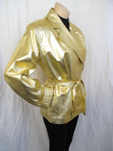 Women's Yves Saint Laurent Gold Leather Belted Wrap Jacket For Sale