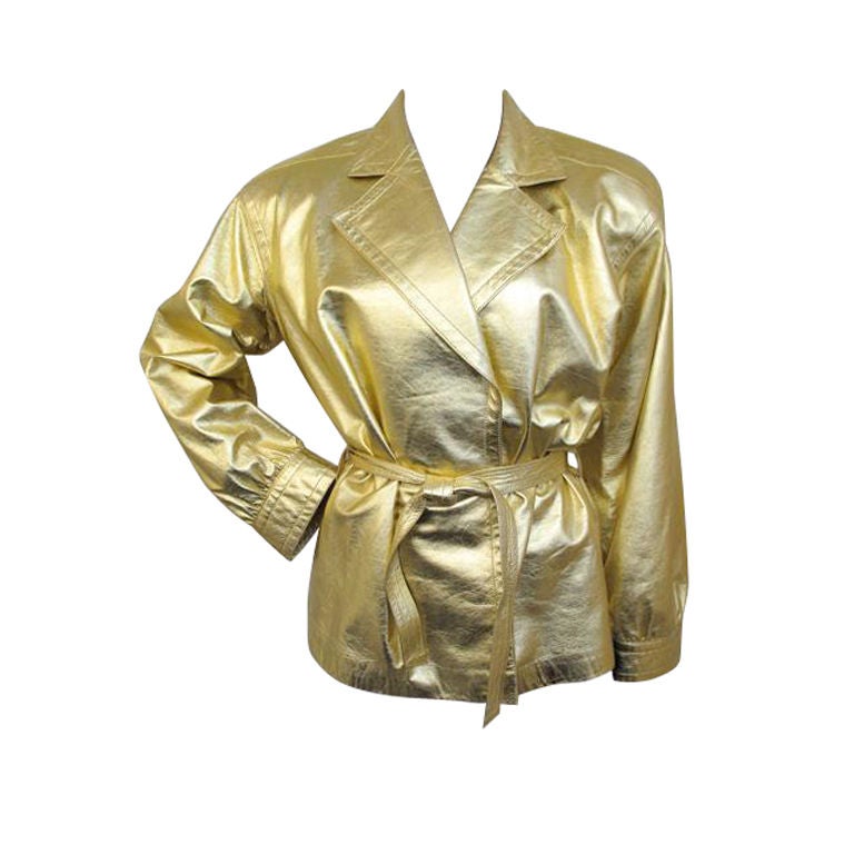 Yves Saint Laurent Gold Leather Belted Wrap Jacket For Sale