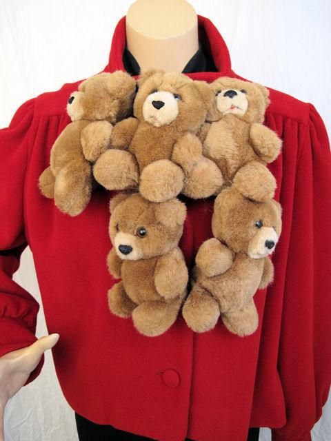 The perfect addition to any Moschino collection.  The jacket is adorned with 5 adorable teddy bears.<br />
<br />
Measurements:<br />
Sleeves 24