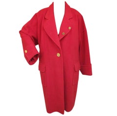 Chanel Red Cashmere Blend Logo Button Coat