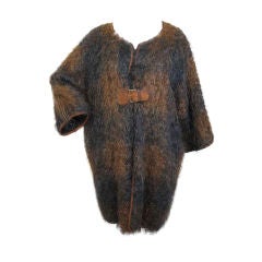 Bonnie Cashin Rust & Blk Mohair Suede Trim & Buckle Coat
