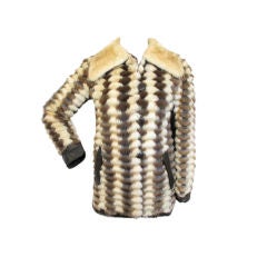 2 Tone Quilted Checkered Mink Jacket w/ Leather Trim Mod Jacket