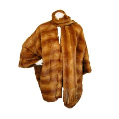 Vintage Stunning Brn Mink Poncho Style Jacket w/Scarf