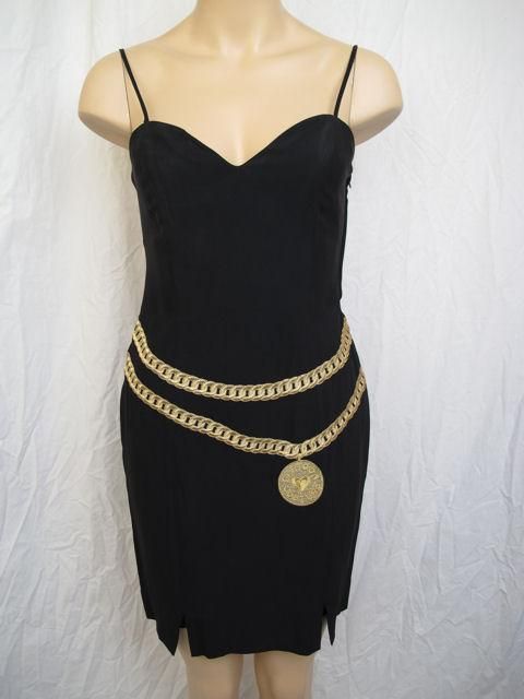 Moschino Blk Embroidered Gold Belt Dress