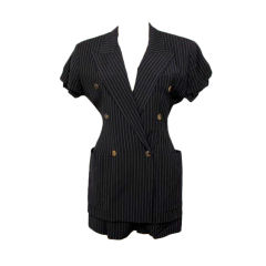 Vintage Jean Paul Gaultier Pinstriped 2pc Jacket & Shorts Suit