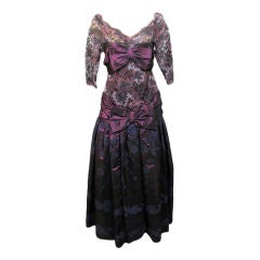 Retro Zandra Rhodes Purple Hand Painted Silk Screen Dress