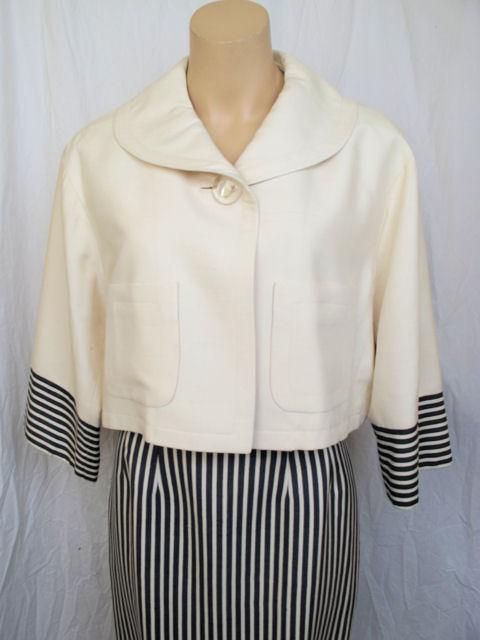 Jacques Fath Ivory & Blue Striped Drs Ensemble