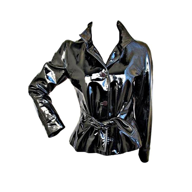 Valentino Blk Patent Leather Belted Jacket For Sale
