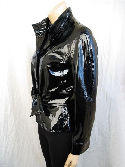 Valentino Blk Patent Leather Belted Jacket For Sale 2