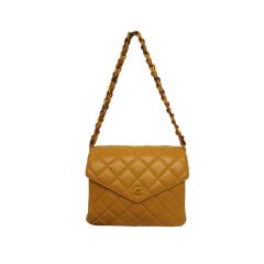 Rare Chanel Mustard Yellow Quilted Leather Resin Hardware Bag