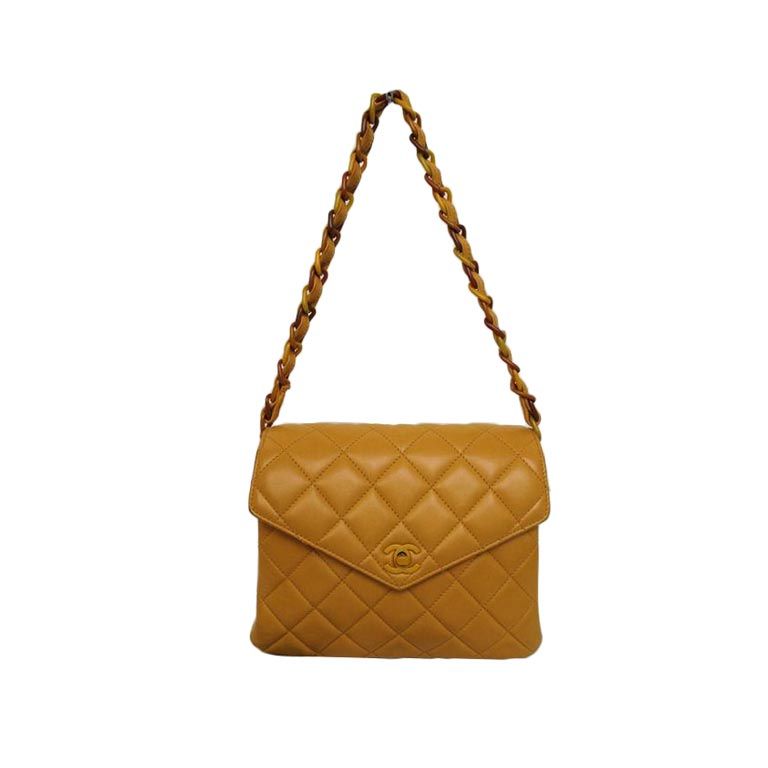 Rare Chanel Mustard Yellow Quilted Leather Resin Hardware Bag