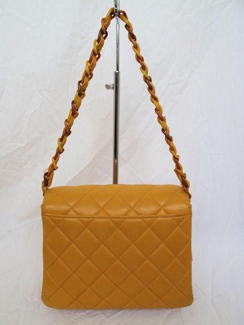 Rare Chanel Mustard Yellow Quilted Leather Resin Hardware Bag 2