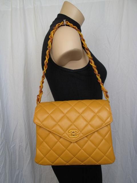 Rare Chanel Mustard Yellow Quilted Leather Resin Hardware Bag 6