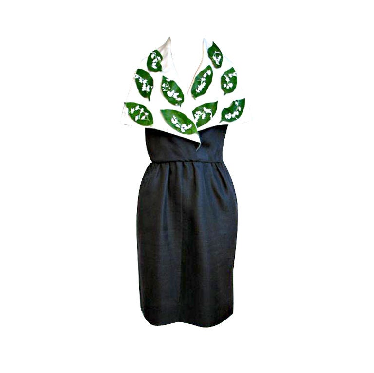 Stunning Givenchy Leaf Detail Black Linen Dress For Sale