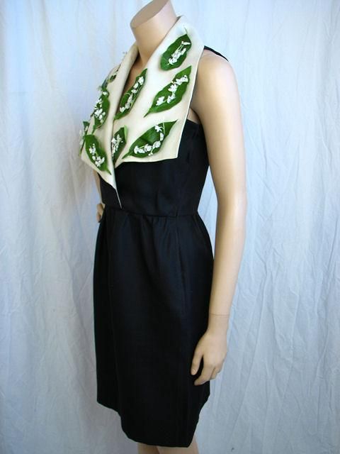 Stunning Givenchy Leaf Detail Black Linen Dress For Sale 2