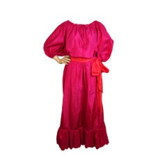 Yves Saint Laurent 2 Tone Pink Silk Taffeta 2pc Peasant Gown
