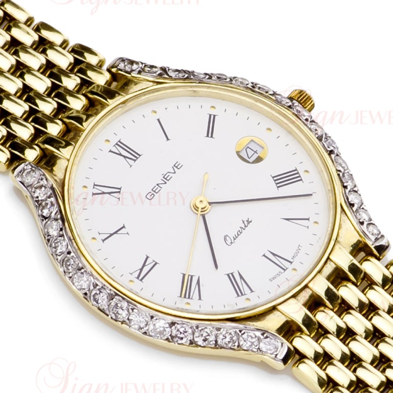 Geneva Yellow Gold Diamond Dress Quartz Wristwatch at 1stDibs | geneva ...