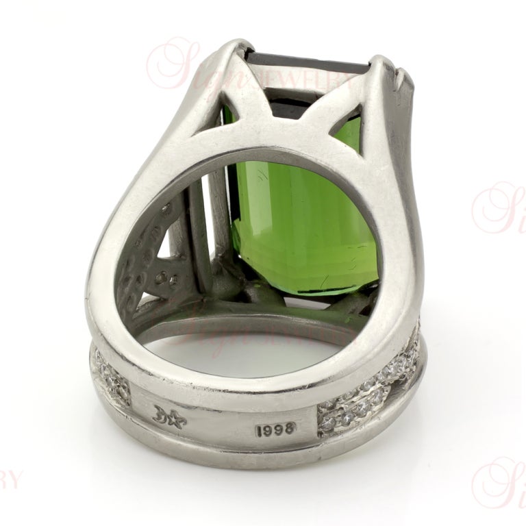 Women's Kieselstein-Cord Green Tourmaline Diamond Platinum Ring