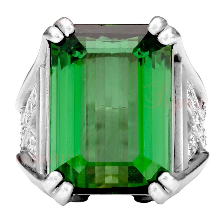 Kieselstein-Cord Green Tourmaline Diamond Platinum Ring