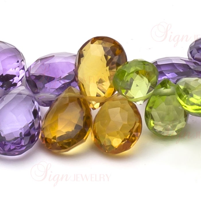 Briollete-Cut Peridot Citrine Amethyst Gold Double-Strand Ne In Excellent Condition In New York, NY