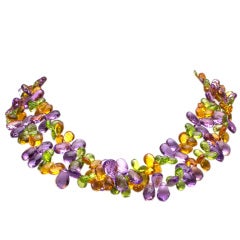 Briollete-Cut Peridot Citrine Amethyst Gold Double-Strand Ne